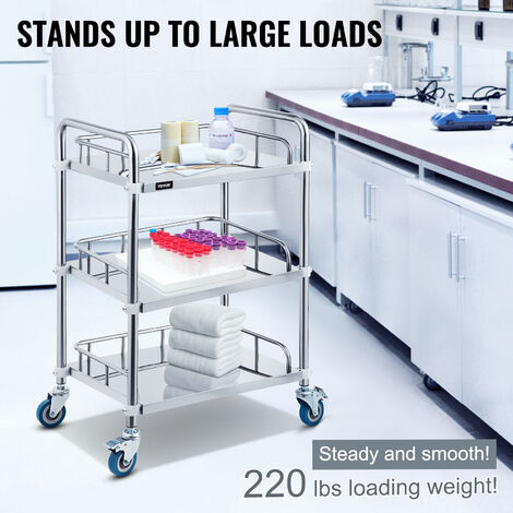 Chariot De Laboratoire Acier Inoxydable | Plateau Réglable | Roues Silencieuses | 8kg Capacité