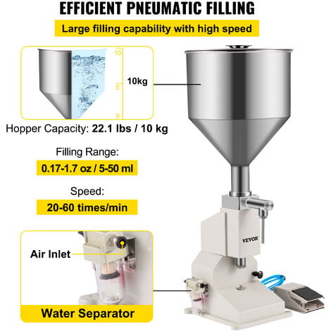 VEVOR Machine de Remplissage Liquide Pneumatique Remplissage 5-50 ml  Reglable
