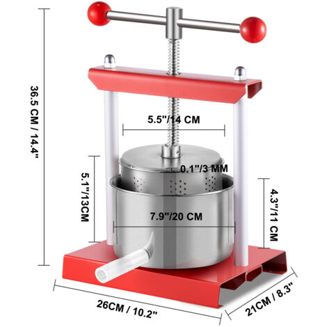 Pressoir à Fruits Manuel VEVOR 5L - Inox - Pour Vin, Jus, Cidre - Presse-Fruits Avec Filtres