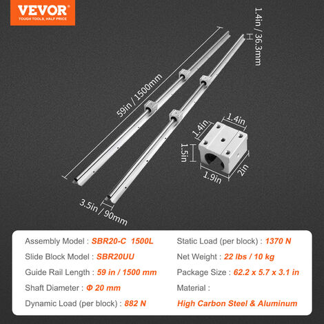 Rail Linéaire SBR20 De 6000mm Avec 4 Blocs De Roulement SBR20UU - Idéal Pour Machines CNC Et Guides
