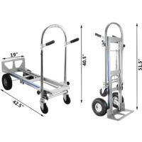 Chariot De Transport Pliable 3 En 1 – Capacité 350 Kg, Roues 10” Et 5”, Aluminium