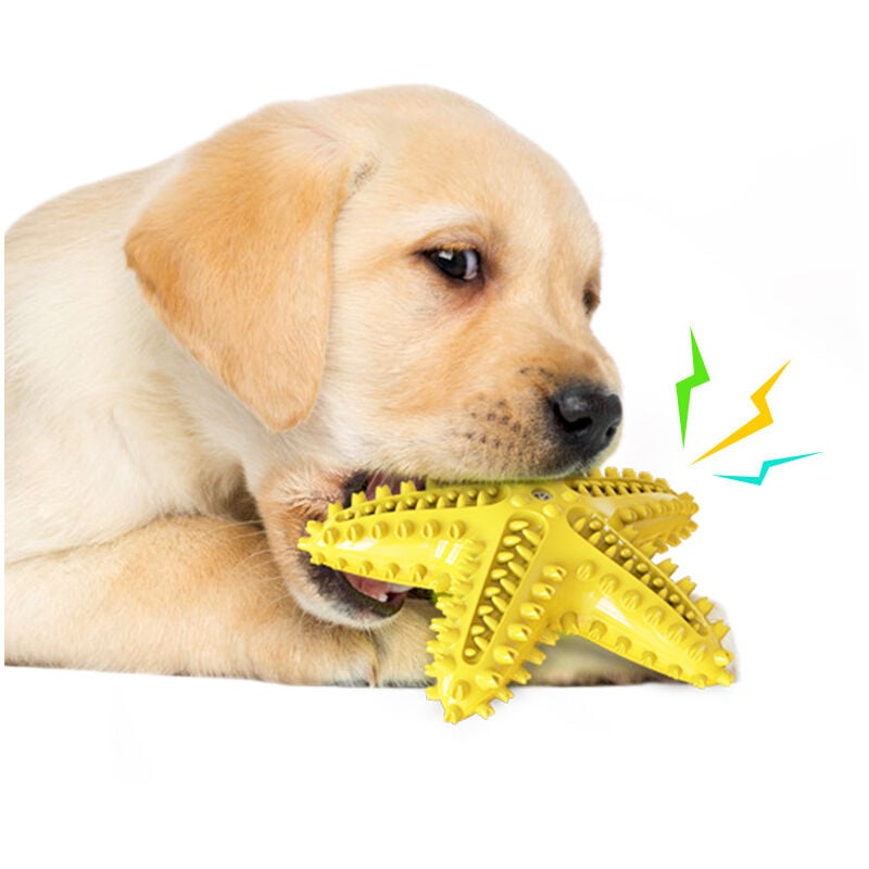 Juguetes para masticar perros Goma resistente Cachorros de juguete en forma de hueso de 13 pulgadas con diseño convexo Juguete interactivo sólido para perros para masticadores agresivos Perros pequeños y grandes-Amarillo