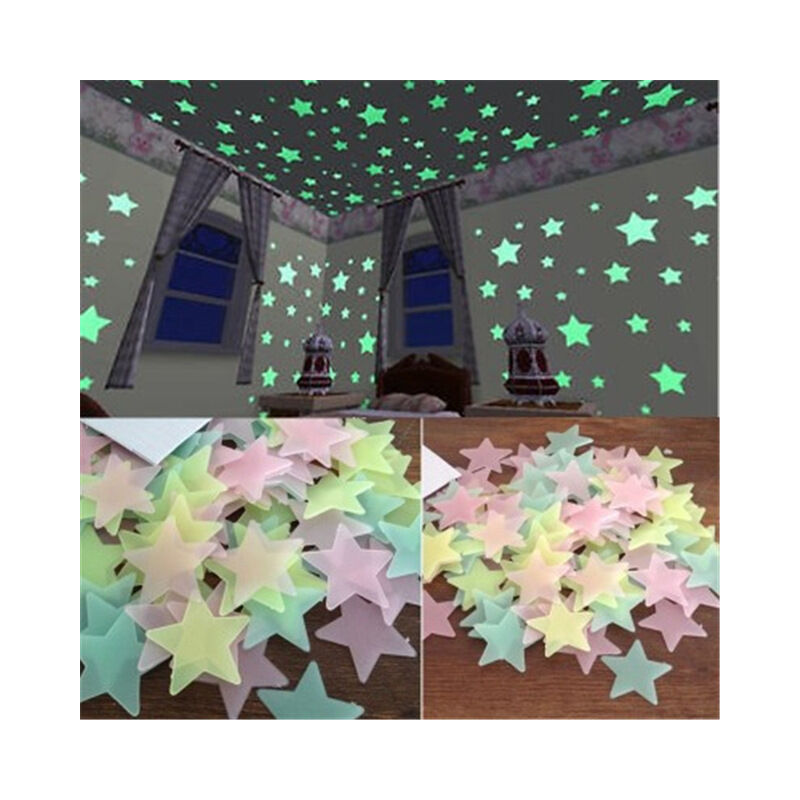 1000 Uds. Pegatinas de pared luminosas y fluorescentes 3D que brillan en la noche oscura pegatinas de pared para decoración del hogar techo de habitación de bebé para niños