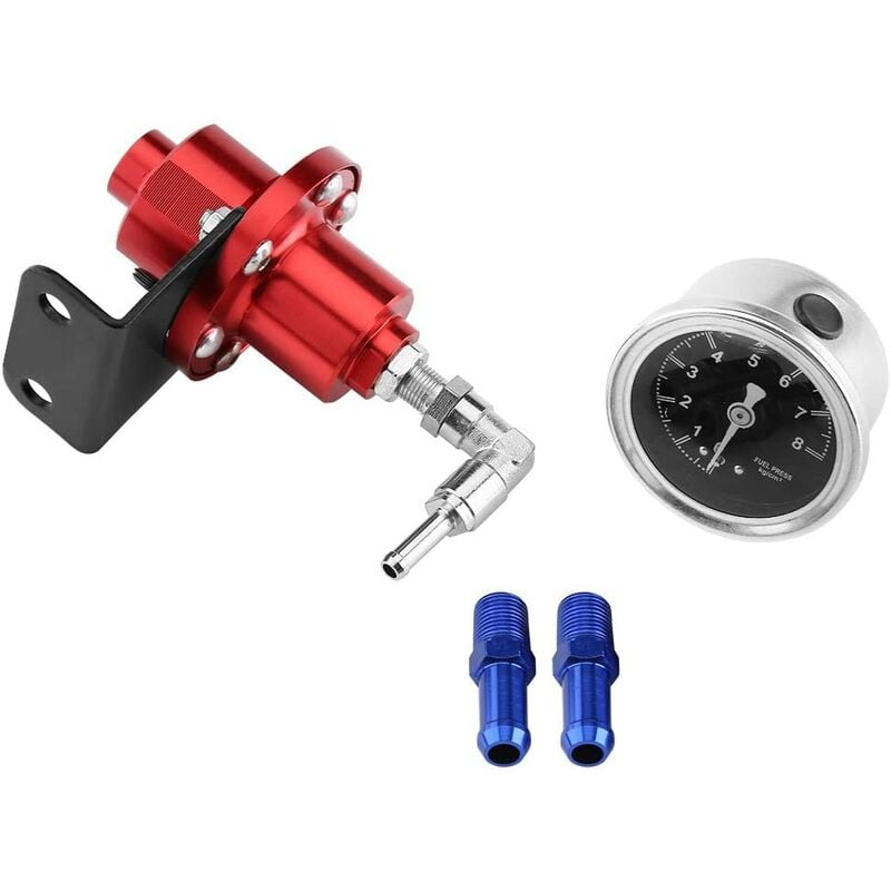 Kit de regulador de presión de combustible, regulador de presión de combustible FPR ajustable de aluminio universal con manómetro para automóvil (rojo)