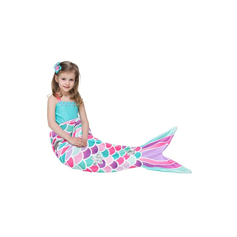 Manta de cola de sirena para niña - Manta de sirena portátil para niños Adolescentes Manta acogedora de franela de felpa Saco de dormir de sirena para regalos de cumpleaños de Navidad, 140 x 60 cm