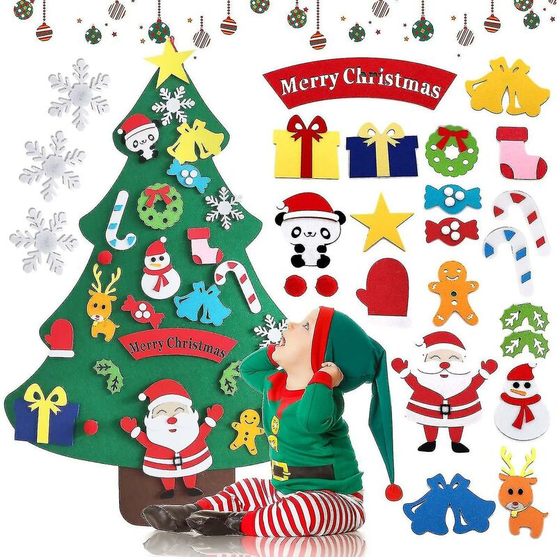 Juego de árbol de Navidad de fieltro Diy de 3,2 pies para niños, adornos, decoraciones de Navidad, puerta de pared H