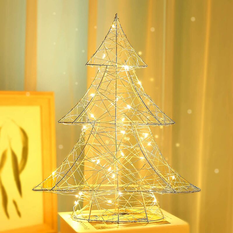 Luces de árbol de Navidad, Lámpara de escritorio LED Decoración de mesa 3D Decoración de Navidad, Luces de decoración de árbol de Navidad para interior Decoración de ventana de hogar Año nuevo, Plata