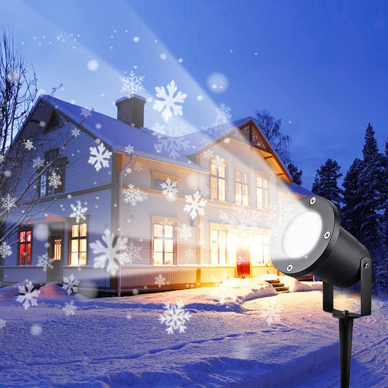 Proyector de Navidad, Luces de Navidad Proyector Jardín de luz para lámpara de proyección de Navidad Proyector a prueba de agua IP65 Luces de Navidad al aire libre Patrones de copos de nieve dinámicos blancos
