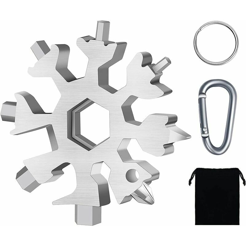 Regalo original para hombre, multiherramienta de copo de nieve 18 en 1, llave de copo de nieve de acero inoxidable, idea de regalo para hombre, regalo de Navidad para hombre para herramientas de aventura de viaje diario (plata)