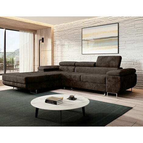 Alvaro Velvet Left Hand Facing Corner Sofa Bed with Storage and Lift Mechanism - Brown (1/4)
