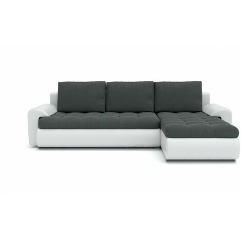 Tokyo Right Hand Facing Velvet Fabric Corner Sofa Bed -  Dark Grey & White