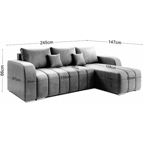 Puffo Universal L-Shape Velvet Corner Sofa Bed - Grey