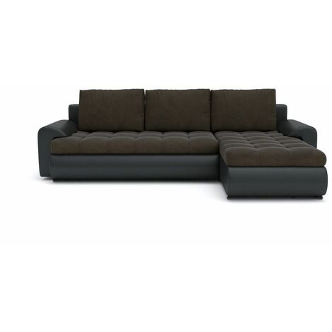 Tokyo Right Hand Facing Velvet Fabric Corner Sofa Bed -  Brown & Black