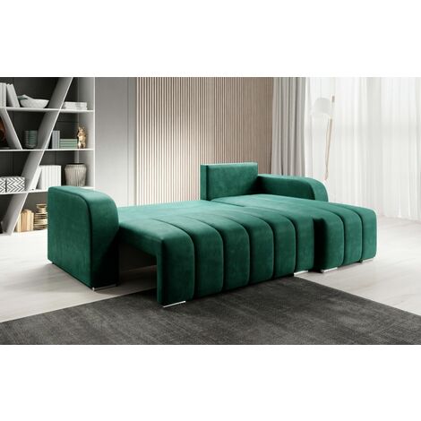 Puffo Universal L-Shape Velvet Corner Sofa Bed - Bottle Green