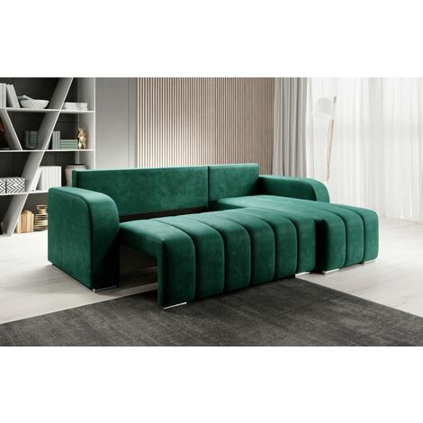 Puffo Universal L-Shape Velvet Corner Sofa Bed - Bottle Green