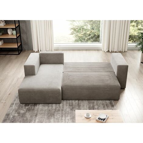 Stripes Jumbo Cord Right Hand Facing Corner Sofa Bed - Beige