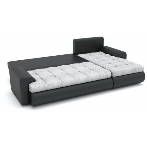 Tokyo Left Hand Facing Pleated Fabric Corner Sofa Bed - Dark Grey & Black