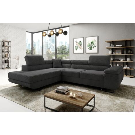 Aston jumbo cord left hand facing corner sofa bed with storage – Medium-firm mattress – 277cm length – 203cm width – Dark grey – Romano (1/5)