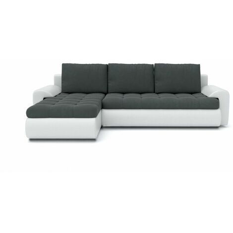Tokyo Left Hand Facing Velvet Fabric Corner Sofa Bed -  Dark Grey & White