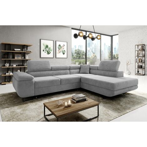 Aston Jumbo Cord Right Hand Facing Corner Sofa Bed with Storage and Lift Mechanism - Light Grey (1/5)