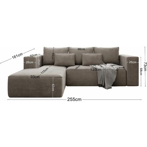 Stripes Jumbo Cord Right Hand Facing Corner Sofa Bed - Cream