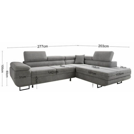 Aston Jumbo Cord Left Hand Facing Corner Sofa Bed with Storage and Lift Mechanism - Light Grey