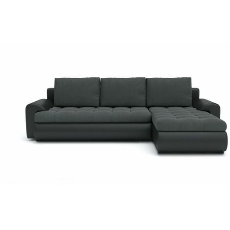 Tokyo Right Hand Facing Velvet Fabric Corner Sofa Bed -  Dark Grey & Black