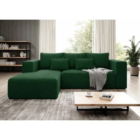 Stripes Jumbo Cord Left Hand Facing Corner Sofa Bed - Bottle Green