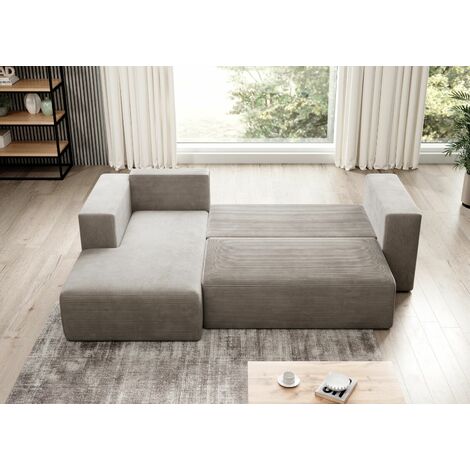 Stripes Jumbo Cord Left Hand Facing Corner Sofa Bed - Light Grey