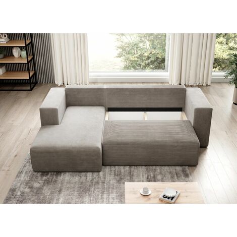 Stripes Jumbo Cord Left Hand Facing Corner Sofa Bed - Light Grey