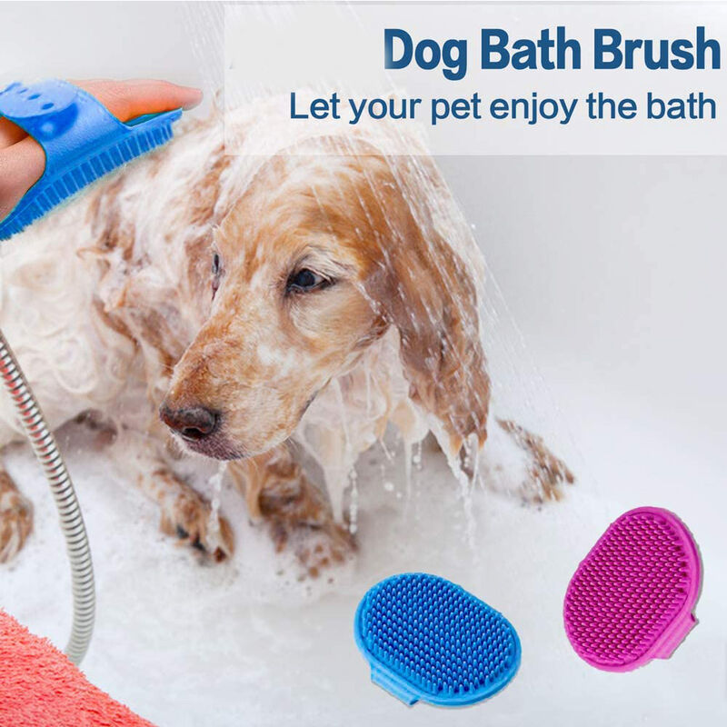 Dog Bath Brush , Aoche Pet Bath Comb Brush Soothing Massage Rubber Comb  2pcs with Adjustable Ring