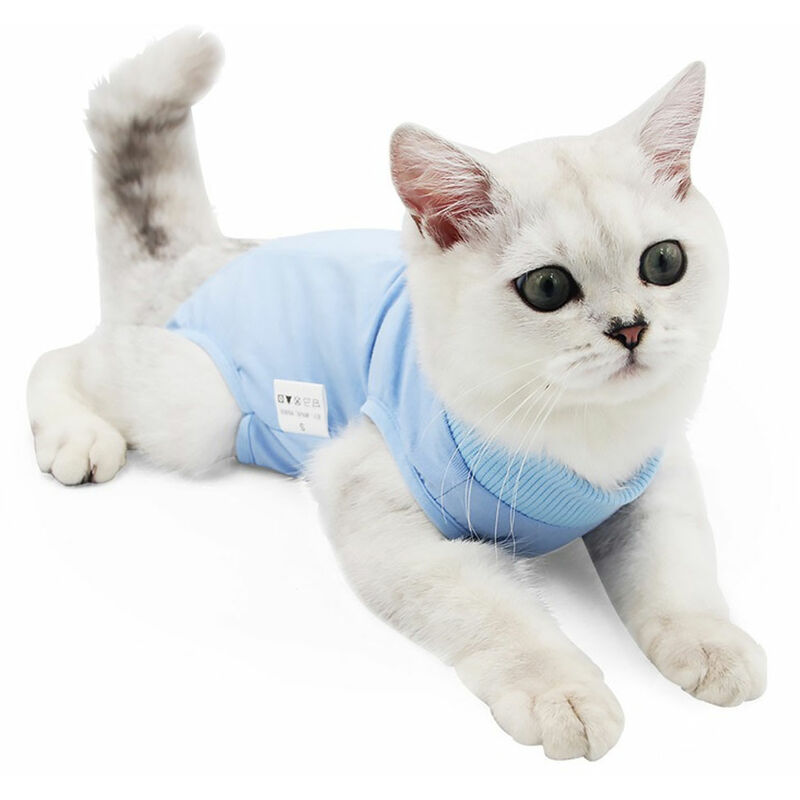Cat Surgical Clothes Female Cat Sterilization Clothes Weaning Clothes  Postoperative Clothes Anti-lick Elastic Pet Cat Clothes 1 Piece Blue