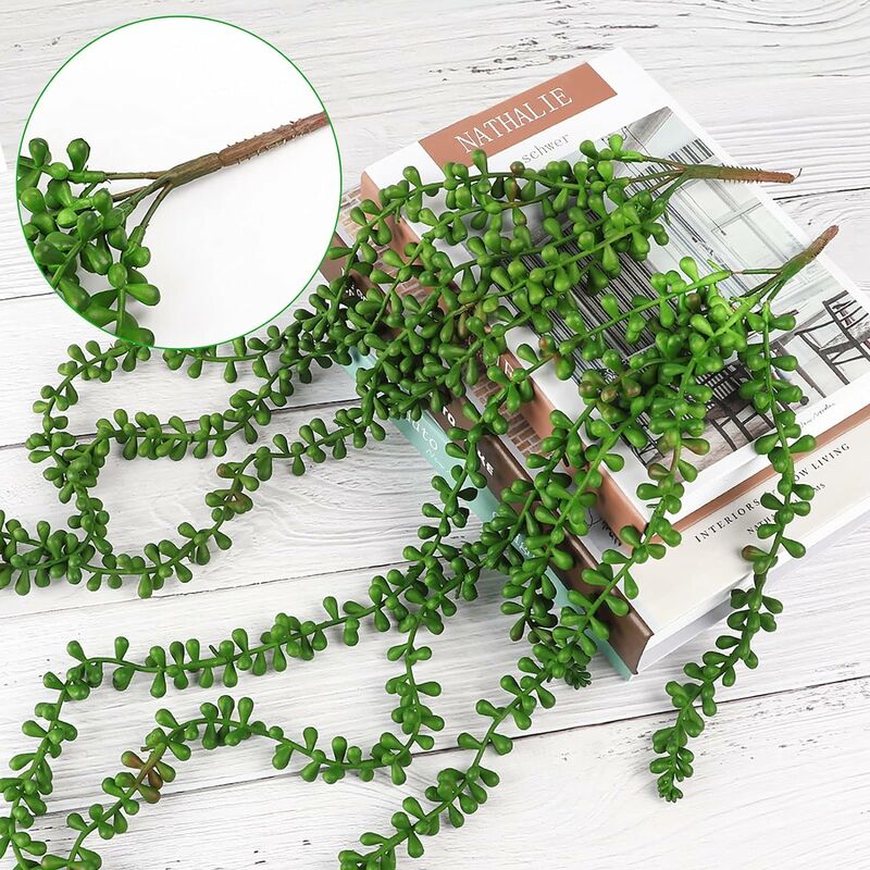 Green Artificial Succulents Plants Wall Hanging For Home Garden Decoration  Prop Fake String Of Pearls For