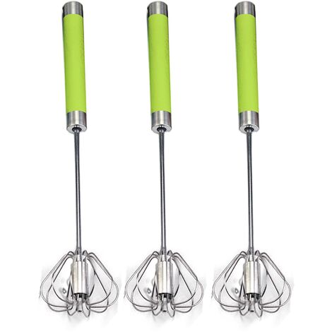 Stainless Steel Semi-automatic Egg Whisk - 3PCS Hand Push Rotary Whisk  Blender (3 Colors)