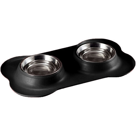 1pc Plastic Bone-shaped Dog Bowl, Double Bowls Design For Water And Food