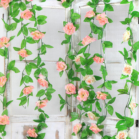 Artificial Rose Vine Flowers with Green Leaves 7.5FT Fake Silk