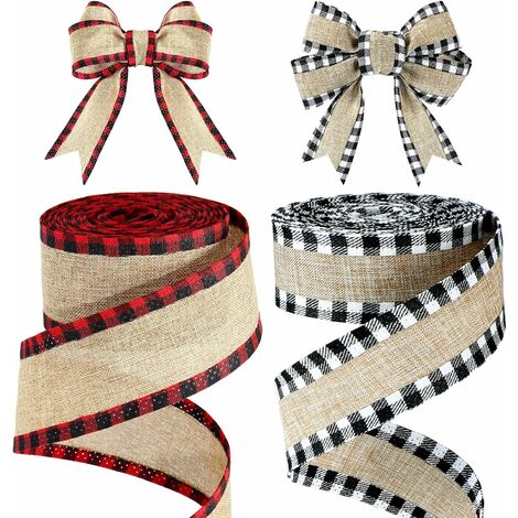 Christmas Wired Ribbon,2 Rolls Plaid Wired Ribbon, Fall Wired
