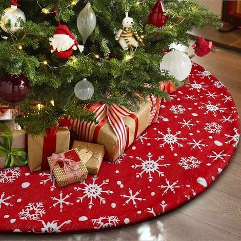 Townshine 48 Inch Red Christmas Tree Skirt Snowflakes Tree Skirt Double ...