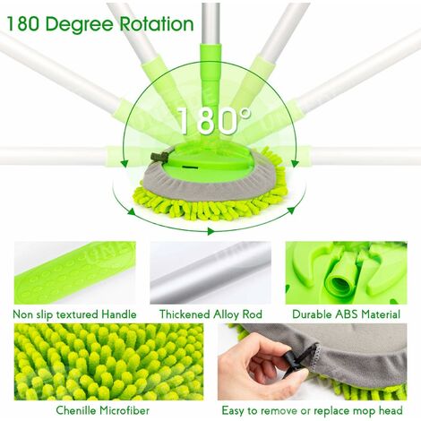 2-in-1 Car Wash Mop Mitt 45 Long Handle Chenille Microfiber Car Wash Dust  Brush Extension Pole Flexible Rotation Scratch Free Cleaning Tool Dust Coll