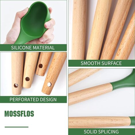 mossFlos Kitchen Cooking Utensils Set, 12 Pcs Non-Stick Silicone Cooking Kitchen Utensils with Holder, Heat Resistant Kitchen Gadgets Utensil Set