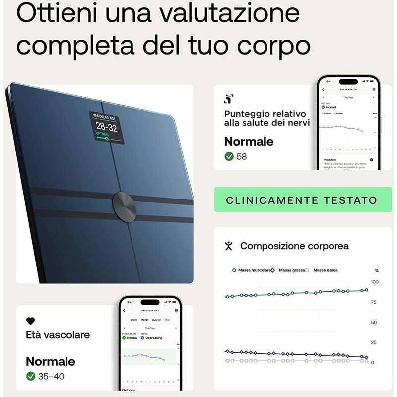 Bilancia pesa persone smart Body Withings - Nera in vendita