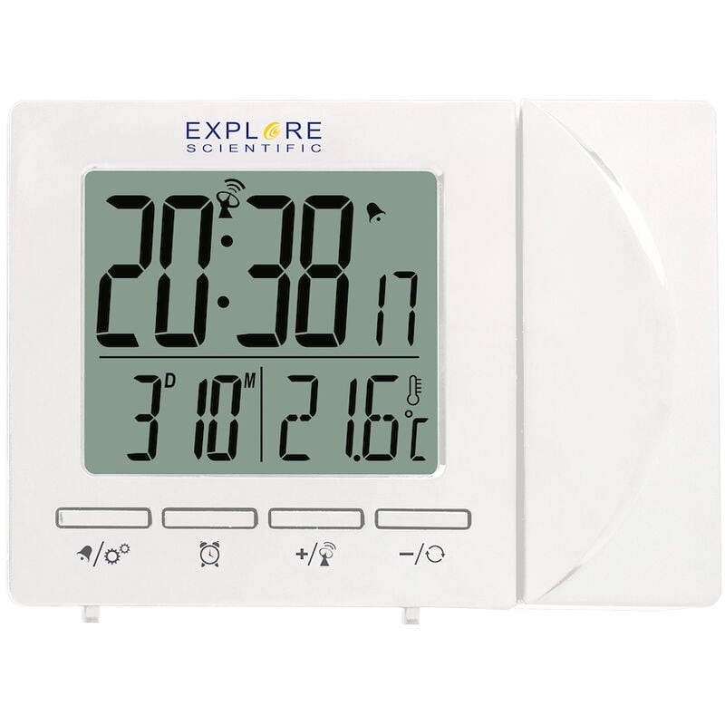 Explore Scientific ESPLORER RC Digital Projection Clock W. Indoor TEM,  Bianco, Único