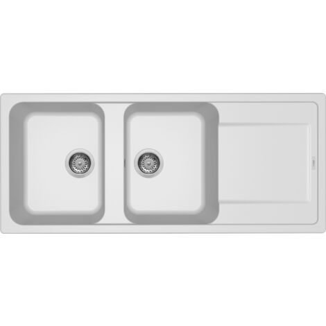 ELLECI Lavello da Incasso 2 Vasche e Gocciolatoio Life 500 Granitek Bianco