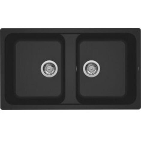 Lavello cucina da incasso in granitek 2 vasche modello life 450 cm.86x50 - nero ELLECI