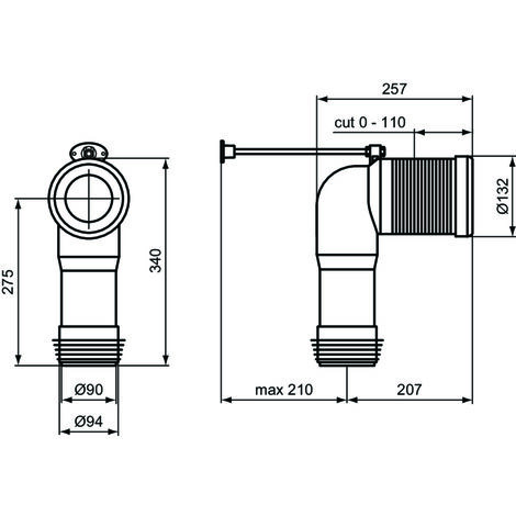 Ideal Standard curva tecnica per scarico a pavimento regolabile da 5 a 11 cm T002767