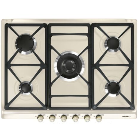 SMEG Piano Cottura A Gas Da Incasso 5 Fuochi Estetica Cortina Panna 70 Cm