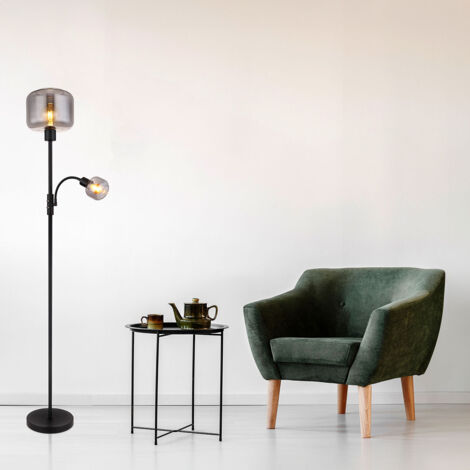 Lampada Da Terra Globo Gracey – Paralume In Vetro Fumé 60cm – Struttura In Acciaio Inossidabile - 2