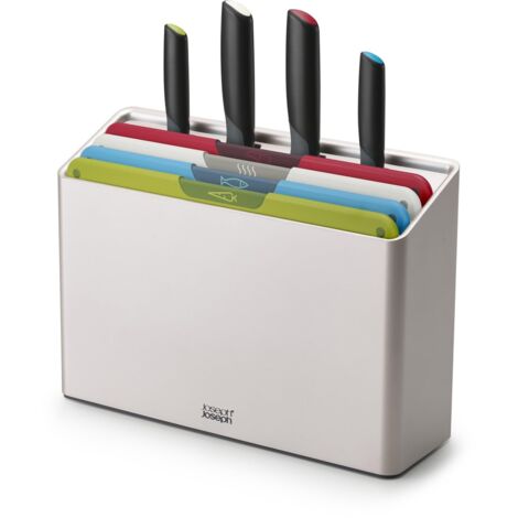 Joseph Joseph Folio Icon, Set di 4 Taglieri da Cucina Antiscivolo e 4 Coltelli da Cucina Giapponesi Professionali, con Custodia - Grande, Multicolore