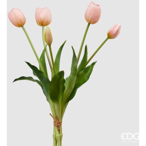 EDG Bouquet 5 Tulipani Olis Chiusi Gomma Light Pink H 40 Cm