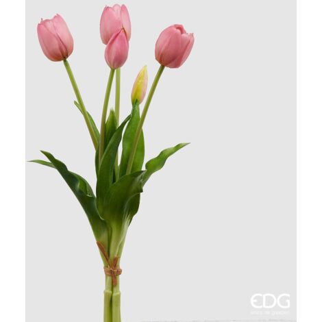 EDG Bouquet 5 Tulipani Olis Chiusi Gomma Malva H 40 Cm